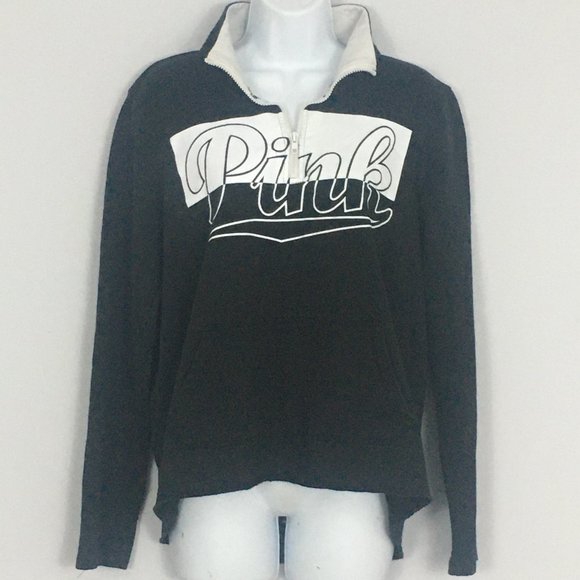 PINK Victoria's Secret Tops - PINK Victorias Secret Womens M Black White Graphic 1/4 Zip Collared Sweatshirt